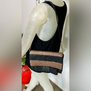 Kate Spade Bow Bridge Straw Kaley Black & Brown Shoulder Bag. New In Bag!!!